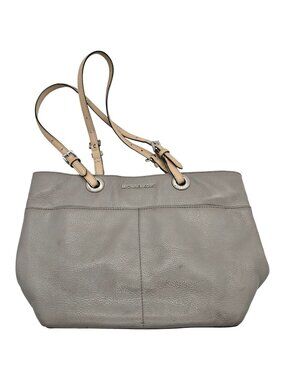 Michael Kors Pebbled Leather Shoulder Tote Bag Gray Taupe Silver Hardware Purse